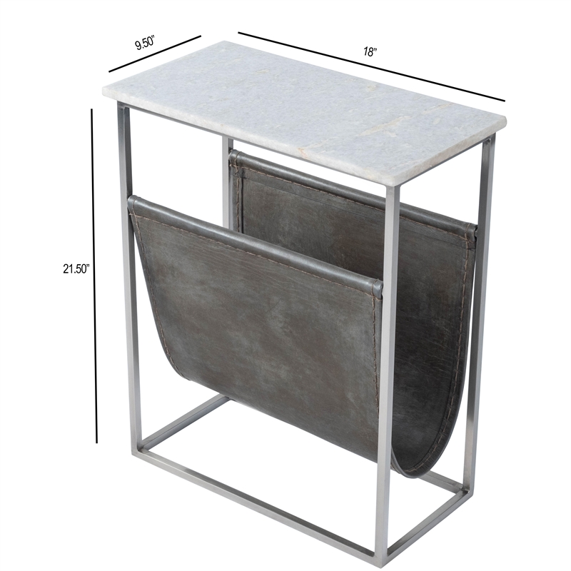 Home Square Marble and Leather Magazine Table in Beige - Set of 2