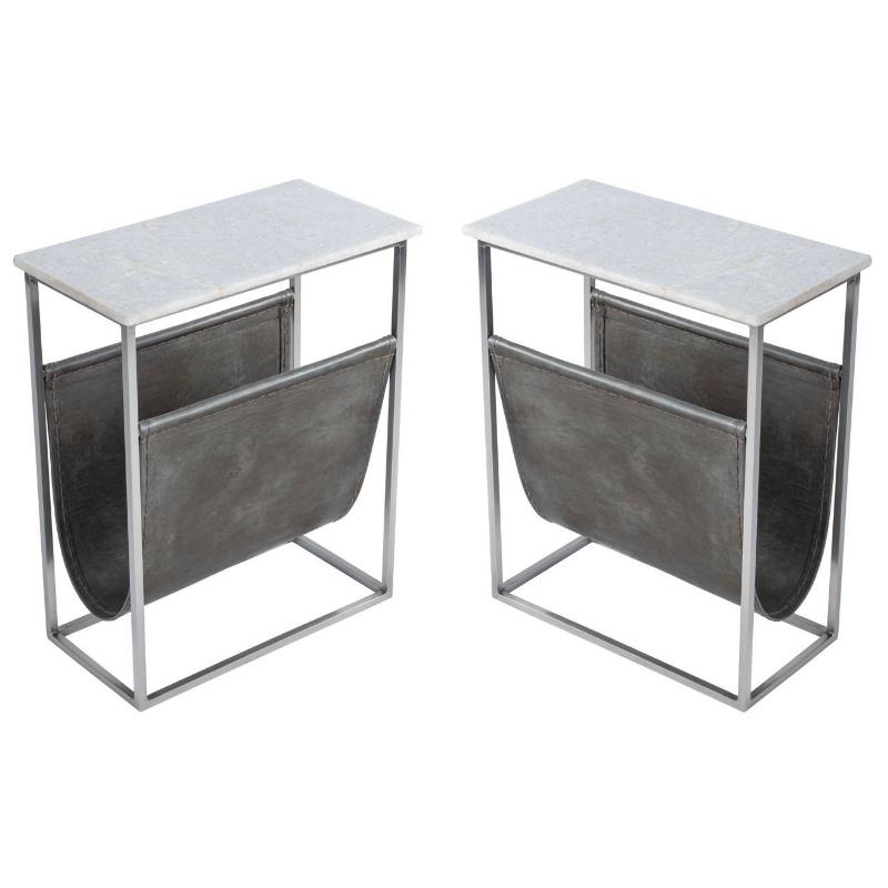Home Square Marble and Leather Magazine Table in Beige - Set of 2