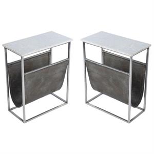 Home Square Marble and Leather Magazine Table in Beige - Set of 2