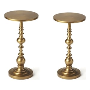 Home Square 22.5&quotH Metal End Table in Antique Gold - Set of 2