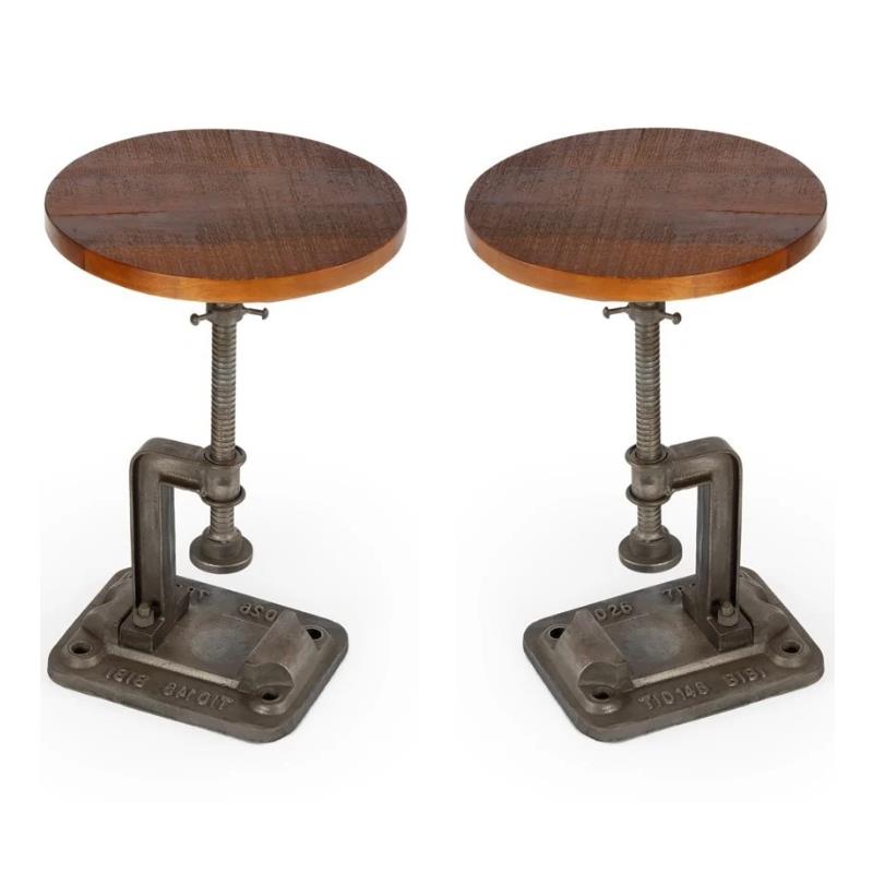 Home Square Industrial Chic Adjustable Accent Table - Set of 2