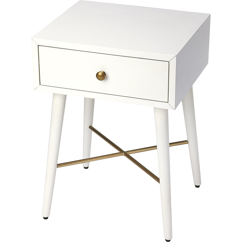 Home Square End Table in White and Gold - Set of 2