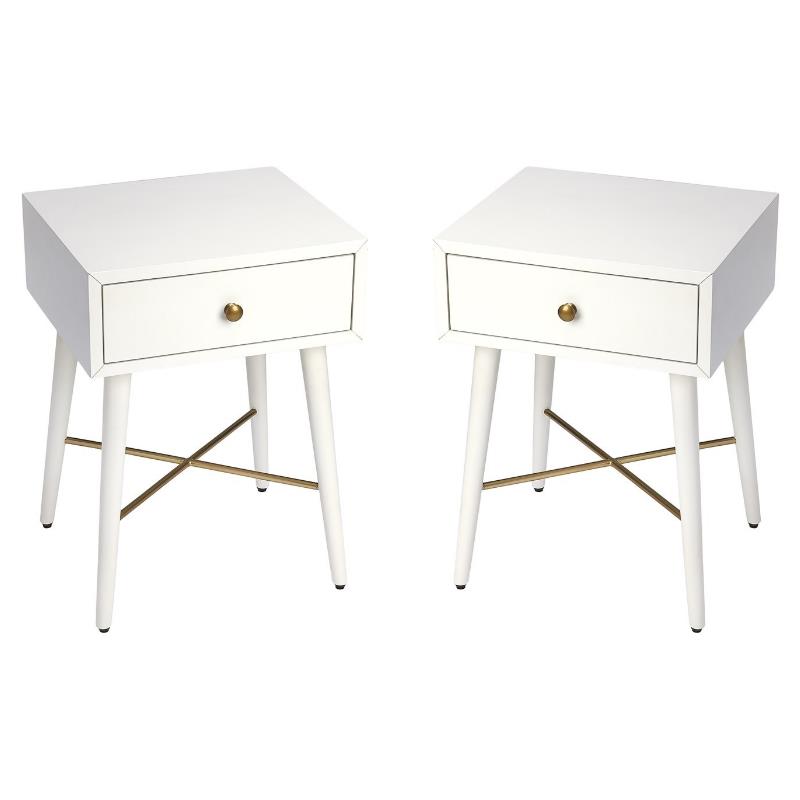 Home Square End Table in White and Gold - Set of 2