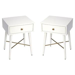 Home Square End Table in White and Gold - Set of 2