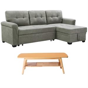 home square 2-piece set with sectional sofa and coffee table in light gray/oak