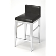 Home Square Stainless Steel Faux Leather Counter Stool in Silver - Set of 2
