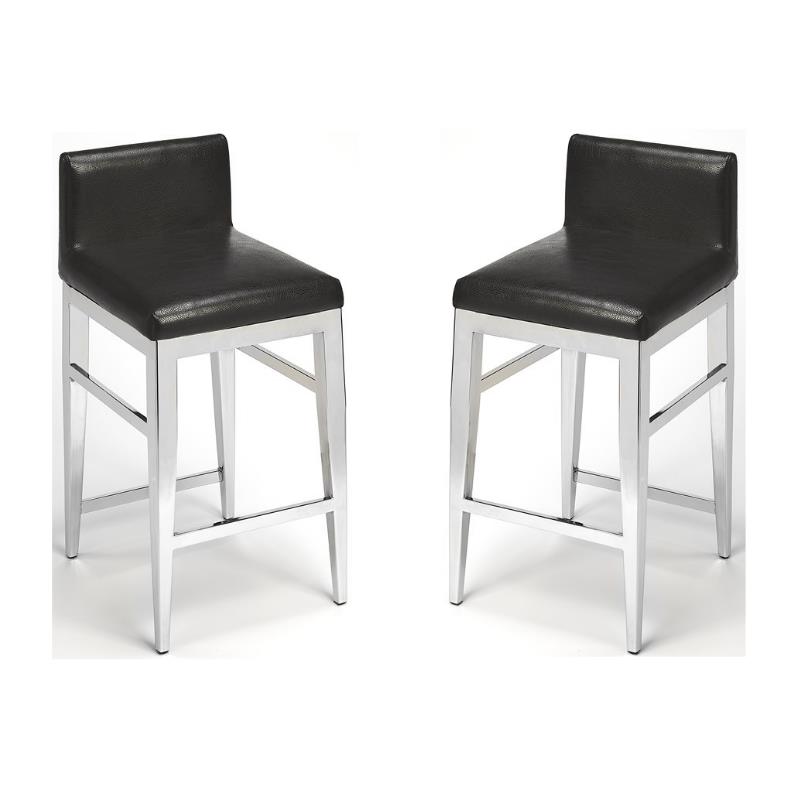 Home Square Stainless Steel Faux Leather Counter Stool in Silver - Set of 2