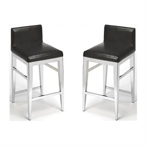 Home Square Stainless Steel Faux Leather Counter Stool in Silver - Set of 2