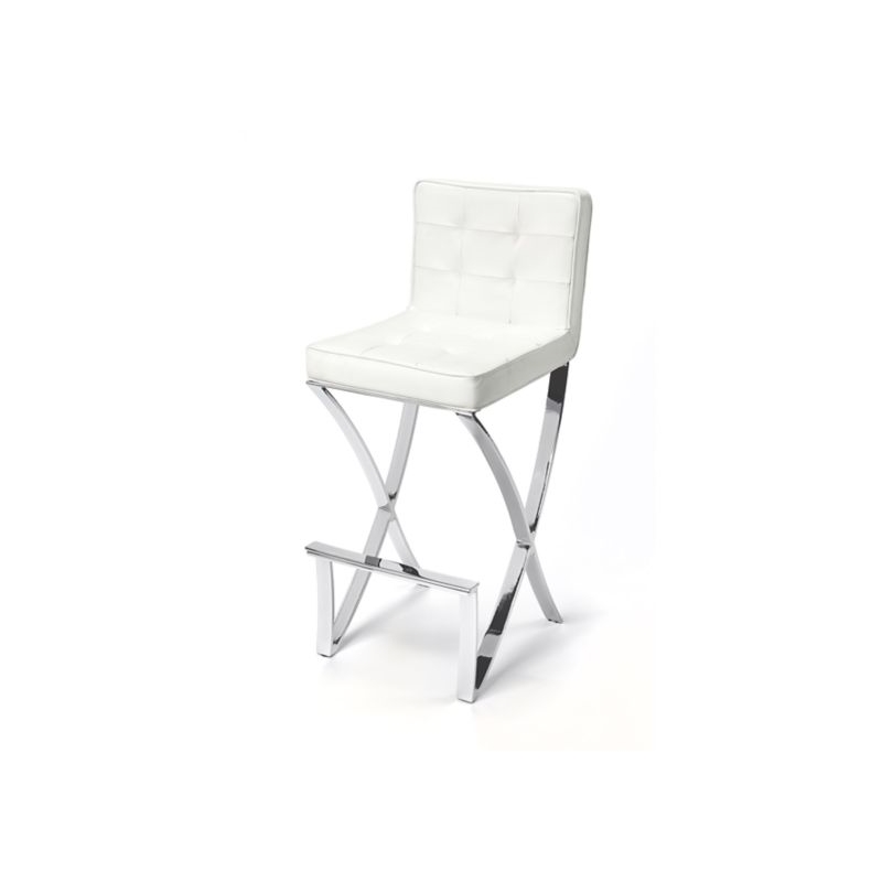 Home Square Chrome Plated Faux Leather Bar Stool in White - Set of 2