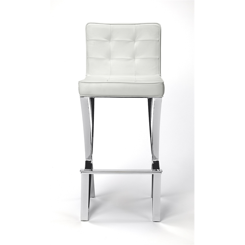 Home Square Chrome Plated Faux Leather Bar Stool in White - Set of 2