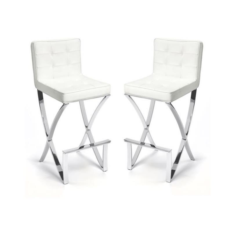 Home Square Chrome Plated Faux Leather Bar Stool in White - Set of 2