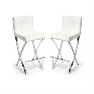 Home Square Chrome Plated Faux Leather Bar Stool in White - Set of 2