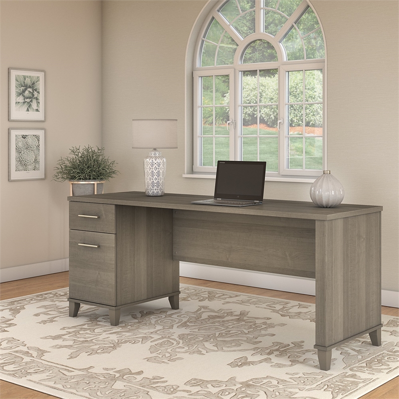 Home Square 2-Piece Set with 72W Office Desk & 5-Shelf Bookcase in Ash Gray