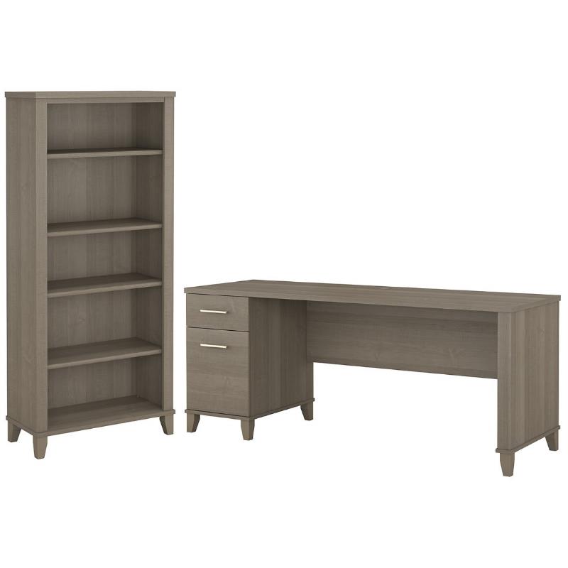 Home Square 2-Piece Set with 72W Office Desk & 5-Shelf Bookcase in Ash Gray