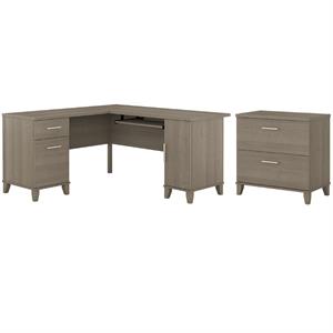 Home Square 2-Piece Set with 60W L Shaped Desk & 2-Drawer File Cabinet