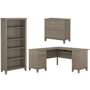 Home Square 3-Piece Set with 60W L Shaped Desk File Cabinet & 5-Shelf Bookcase