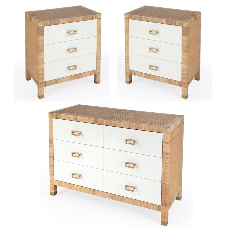 Home Square 3-Piece Wood Set with 2 Wood Chests & 1 Dresser in Natural