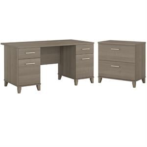 Home Square 2-Piece Set with 60W Office Desk & 2-Drawer File Cabinet