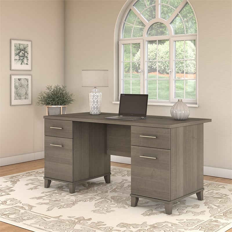 Home Square 2-Piece Set with 60W Office Desk & 5-Shelf Bookcase