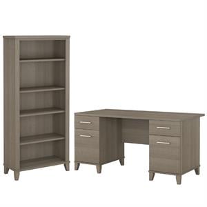 Home Square 2-Piece Set with 60W Office Desk & 5-Shelf Bookcase