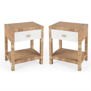 Home Square 1 Drawer Natural Raffia Nightstand - Set of 2
