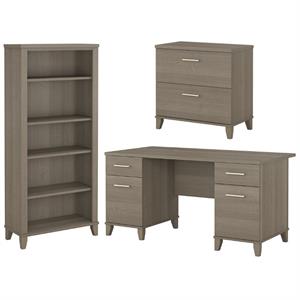 Home Square 3-Piece Set with 60W Office Desk File Cabinet & 5-Shelf Bookcase