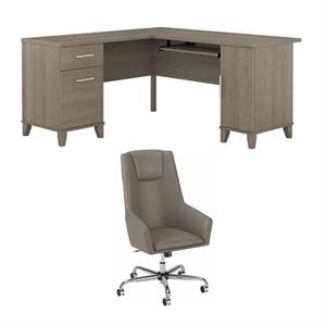 home square 2-piece set with 60w l shaped desk & high back leather box chair