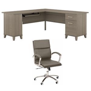 home square 2-piece set with 72w l shaped desk & mid back leather office chair