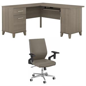 home square 2-piece set with 60w l shaped desk and mid back office chair