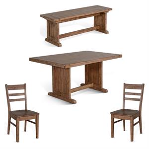 Home Square 4-Piece Set with 18&quot Side Bench 60&quot Table & 2 18&quot Ladderback Chairs