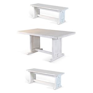 Home Square 3-Piece Set with 60&quot Table and 2 48&quot Side Benchs in Marble White