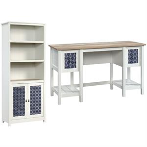 home square 2-piece set with writing desk and 3-shelf bookcase in soft white