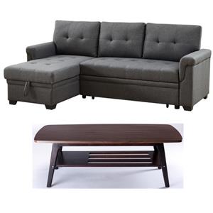 home square 2-piece set with reversible sleeper sofa & wood coffee table