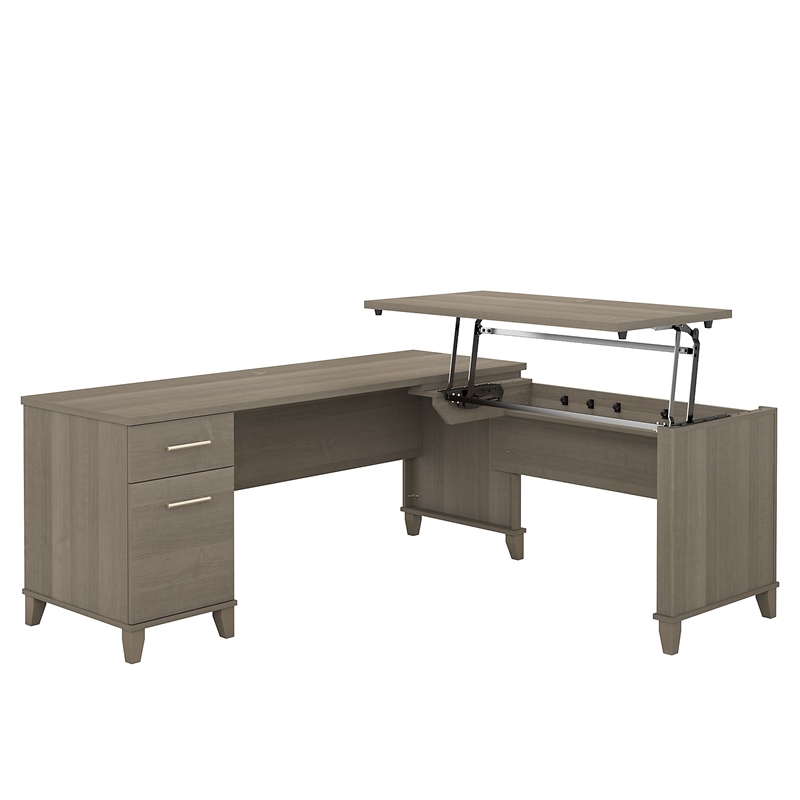 Home Square 2-Piece Set with L Desk & 2 Drawer File Cabinet in Ash Gray