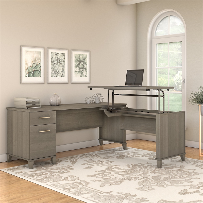 Home Square 2-Piece Set with L Desk & 2 Drawer File Cabinet in Ash Gray