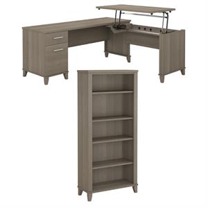 home square 2-piece set with l desk & 5 shelf bookcase in ash gray