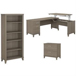 home square 3-piece set with l desk file cabinet & bookcase in ash gray