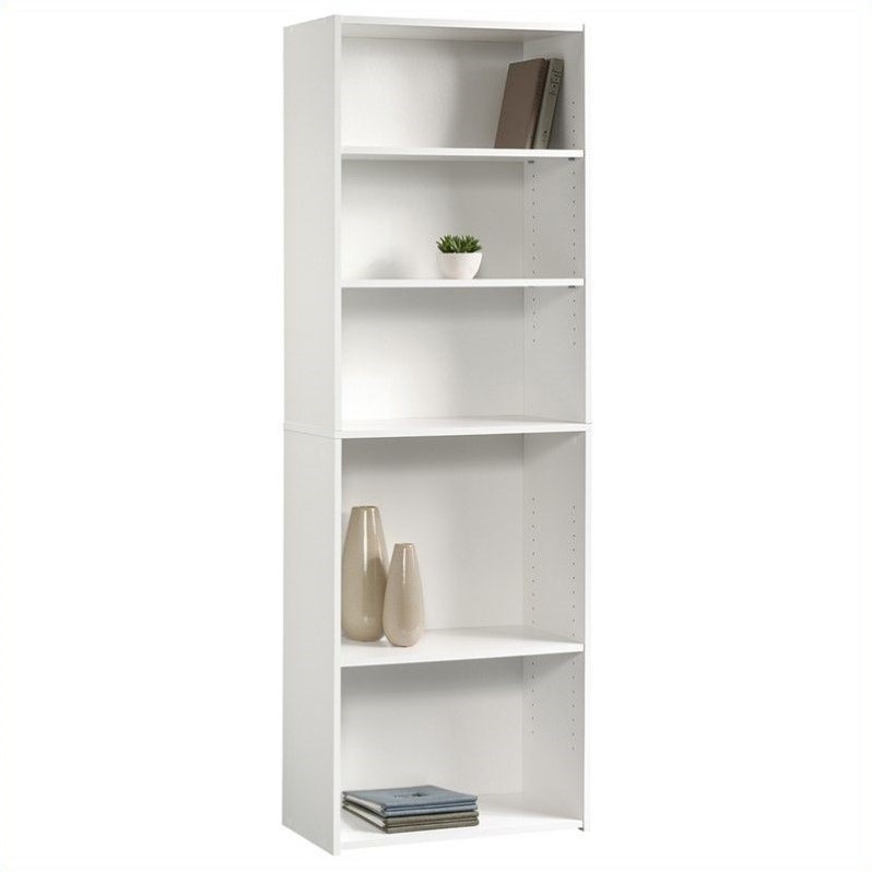 Home Square 2-Piece Set with Craft Table & 5-Shelf Bookcase in Soft White