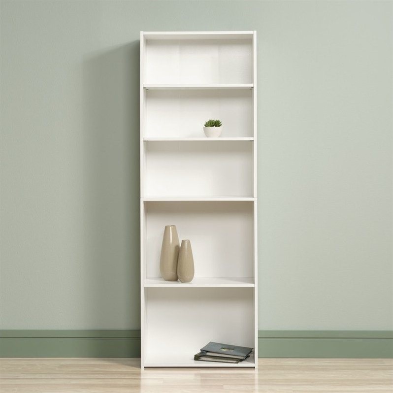 Home Square 2-Piece Set with Craft Table & 5-Shelf Bookcase in Soft White