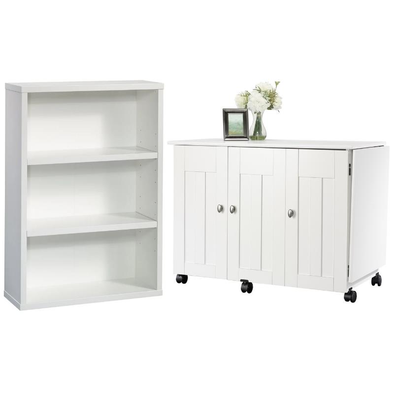 Home Square Furniture 2-Piece Set with Craft Table & 3-Shelf Bookcase