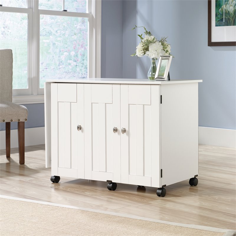 Home Square 2-Piece Set with Craft Table & Horizontal Bookcase in Soft White