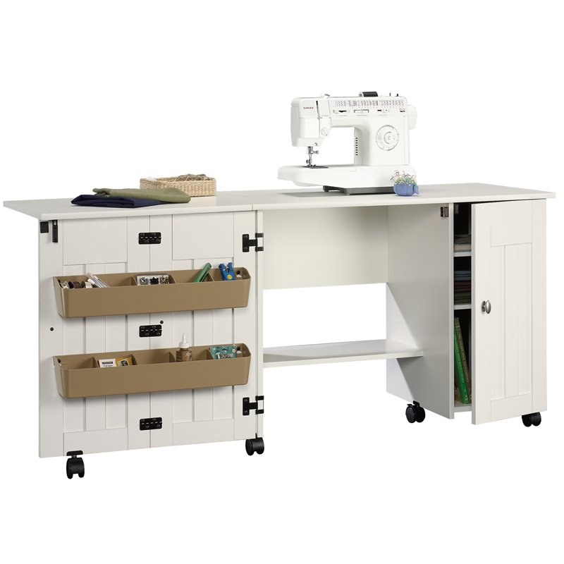 Home Square 2-Piece Set with Craft Table & Horizontal Bookcase in Soft White
