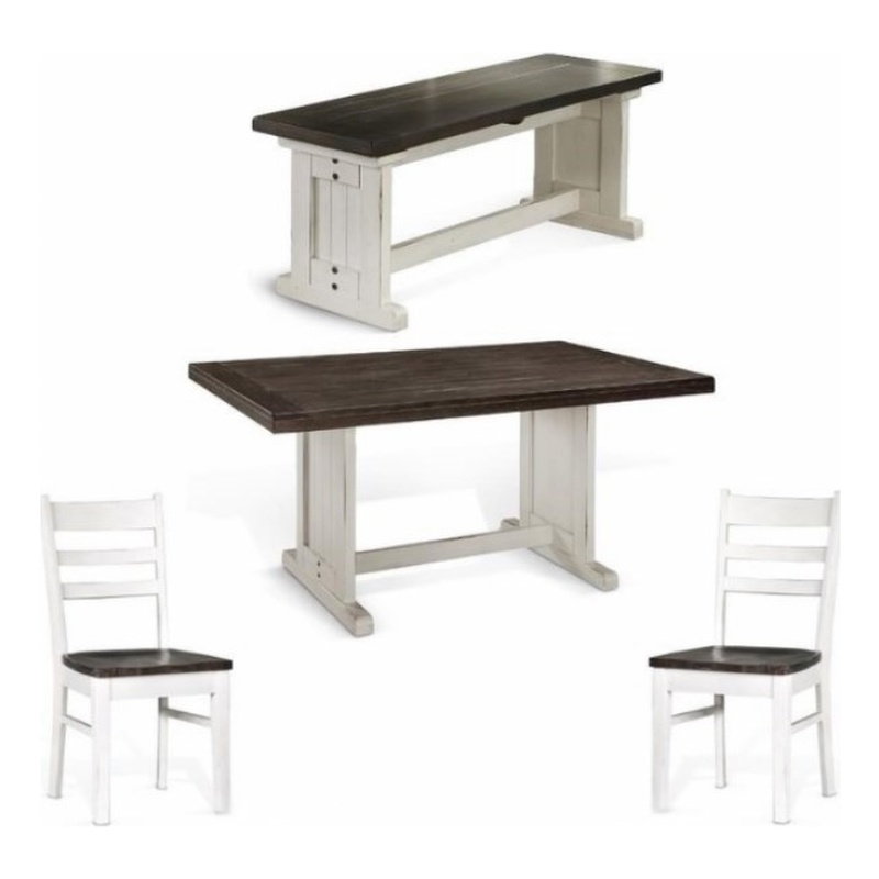 Home Square 4-Piece Set with 1 Side Bench 2 Ladderback Chairs & 1 Wood Table