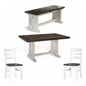 Home Square 4-Piece Set with 1 Side Bench 2 Ladderback Chairs & 1 Wood Table