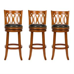 Home Square Oak 29&quot Bar Stool in Light Brown - Set of 3