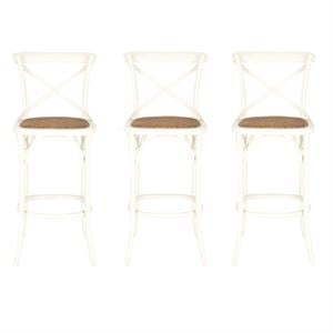 Home Square 44.1&quotH Oak Wood Barstool in Ivory - Set of 3