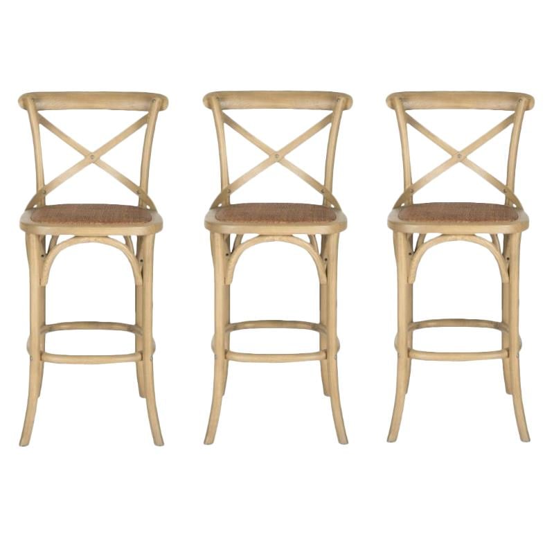 Home Square Industrial Oak Wood Barstool in Weathered Oak - Set of 3