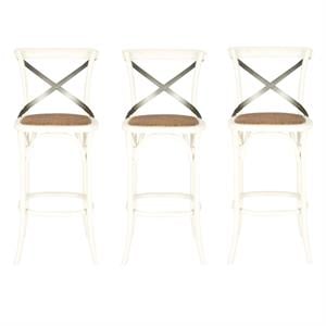 Home Square 44.1&quotH Oak Wood Barstool in Ivory - Set of 3