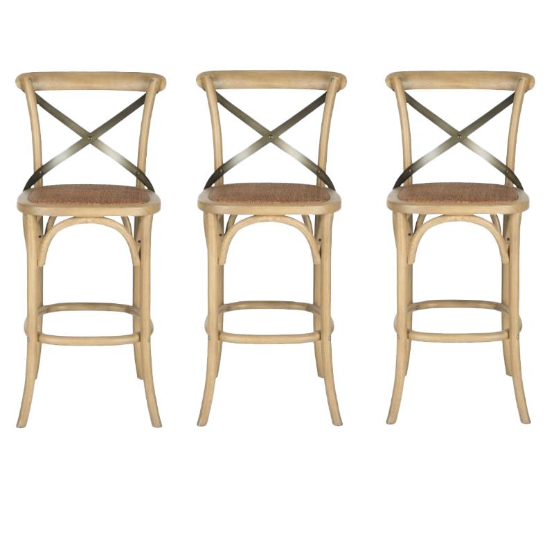 Home Square Oak Wood Barstool in Weathered Oak - Set of 3