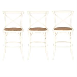 Home Square Oak Wood 24&quot Counterstool in Ivory - Set of 3